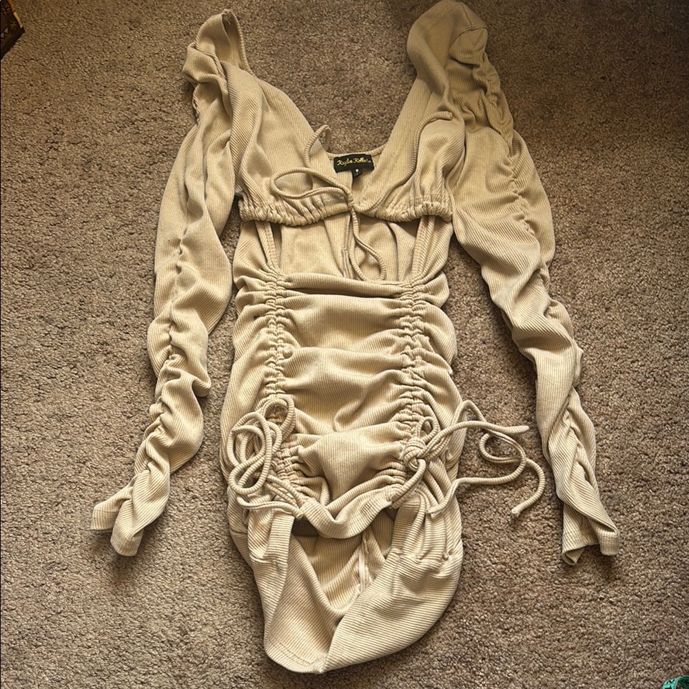 Elegant Beige Ruched Dress